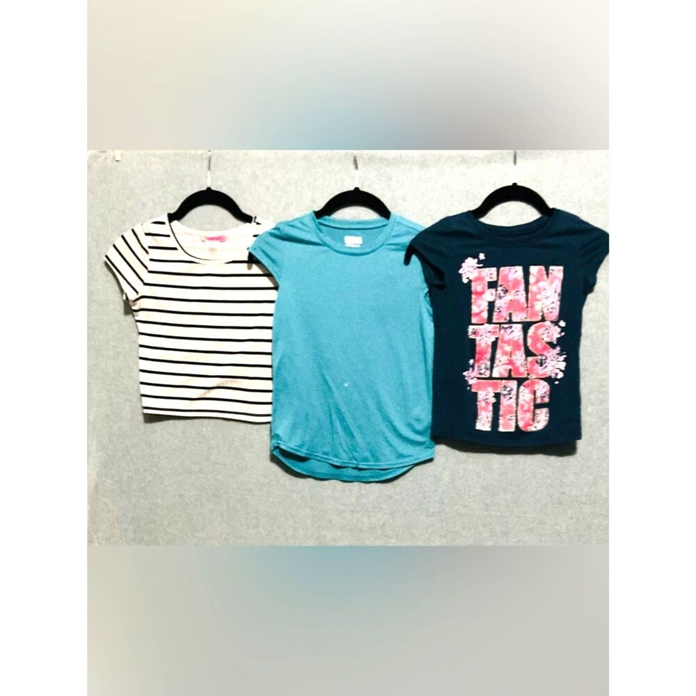 Lot of 3 Girls Shirts Size 6-8 Route 66 32 Degrees Striped Graphic Blue Navy
